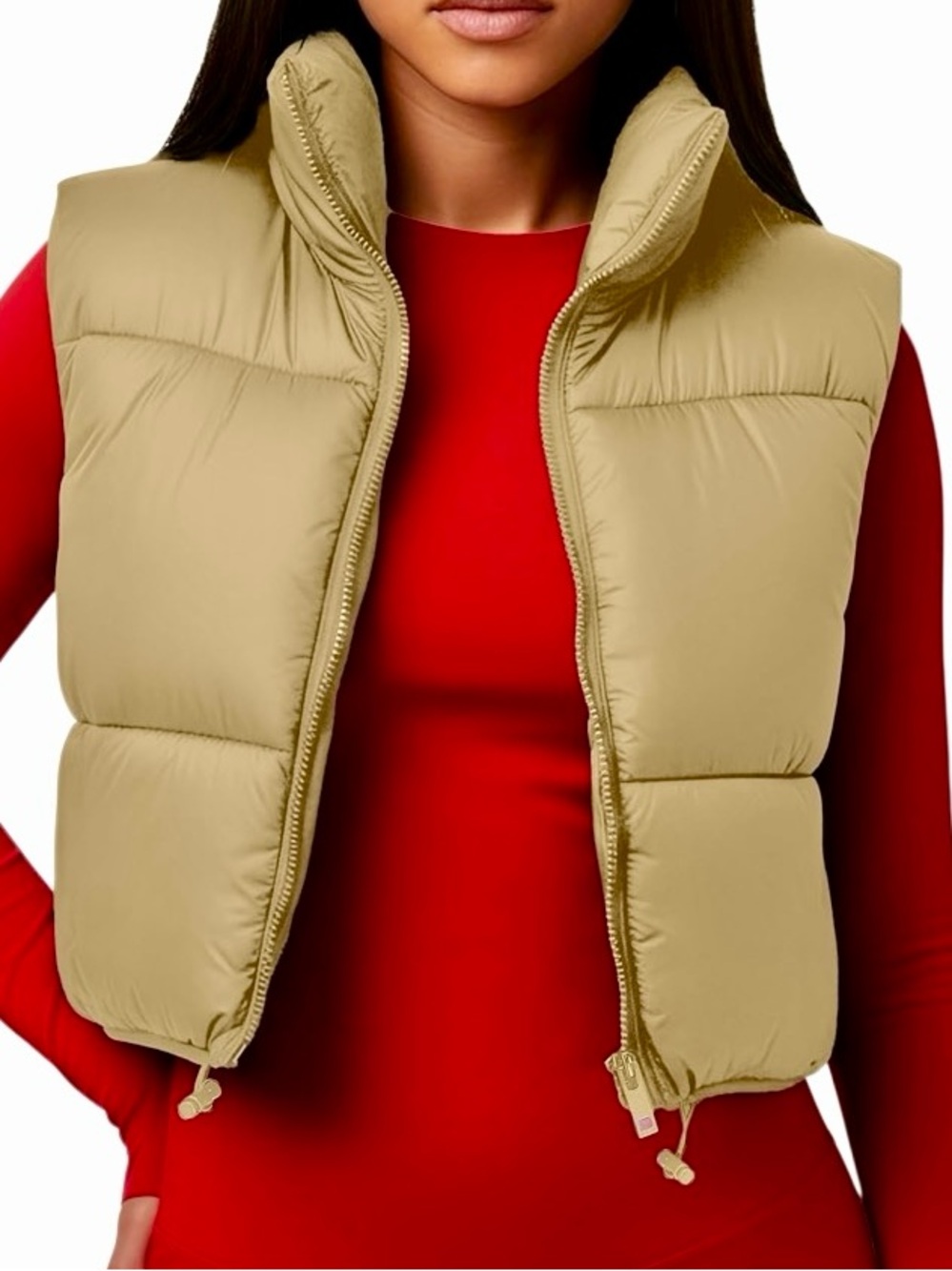 Cropped Puffer Vest in Tan Women’s S
